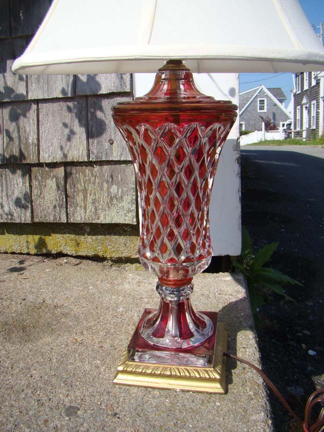 A very attractive ruby red cut to clear crystal lamp circa 1930